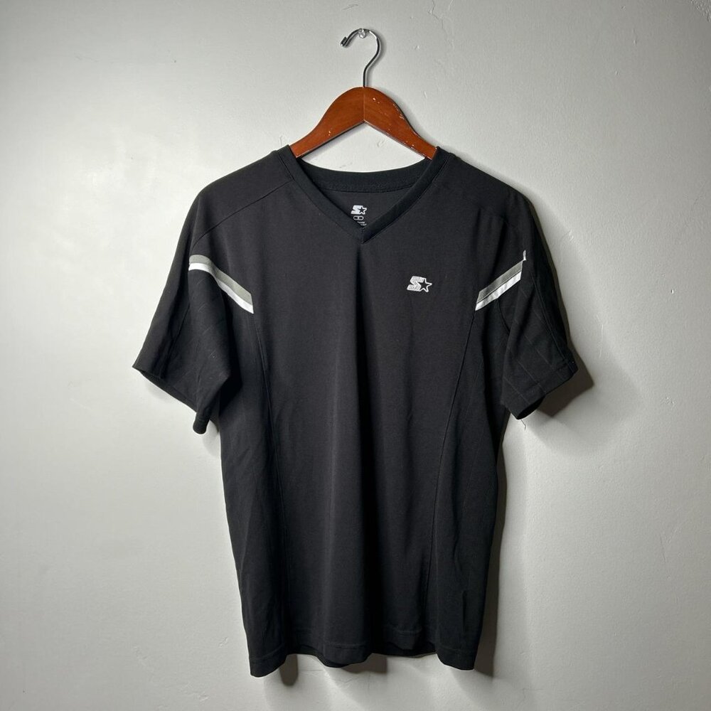 Y2K vintage black V-neck athletic tee 100% polyester by Starter